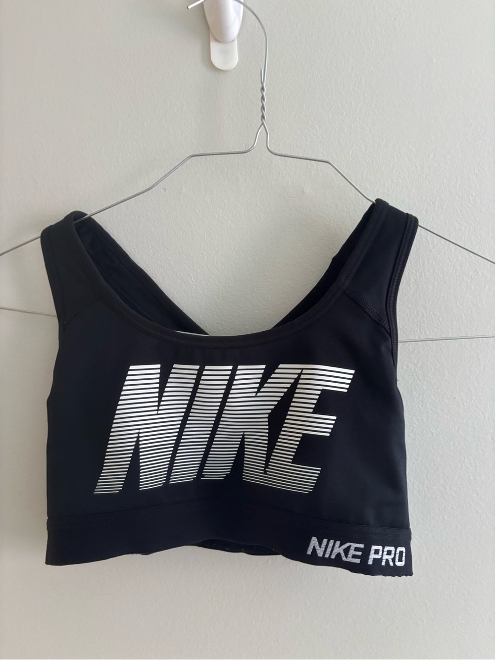 Nike Black Sports Bra with White Striped Logo